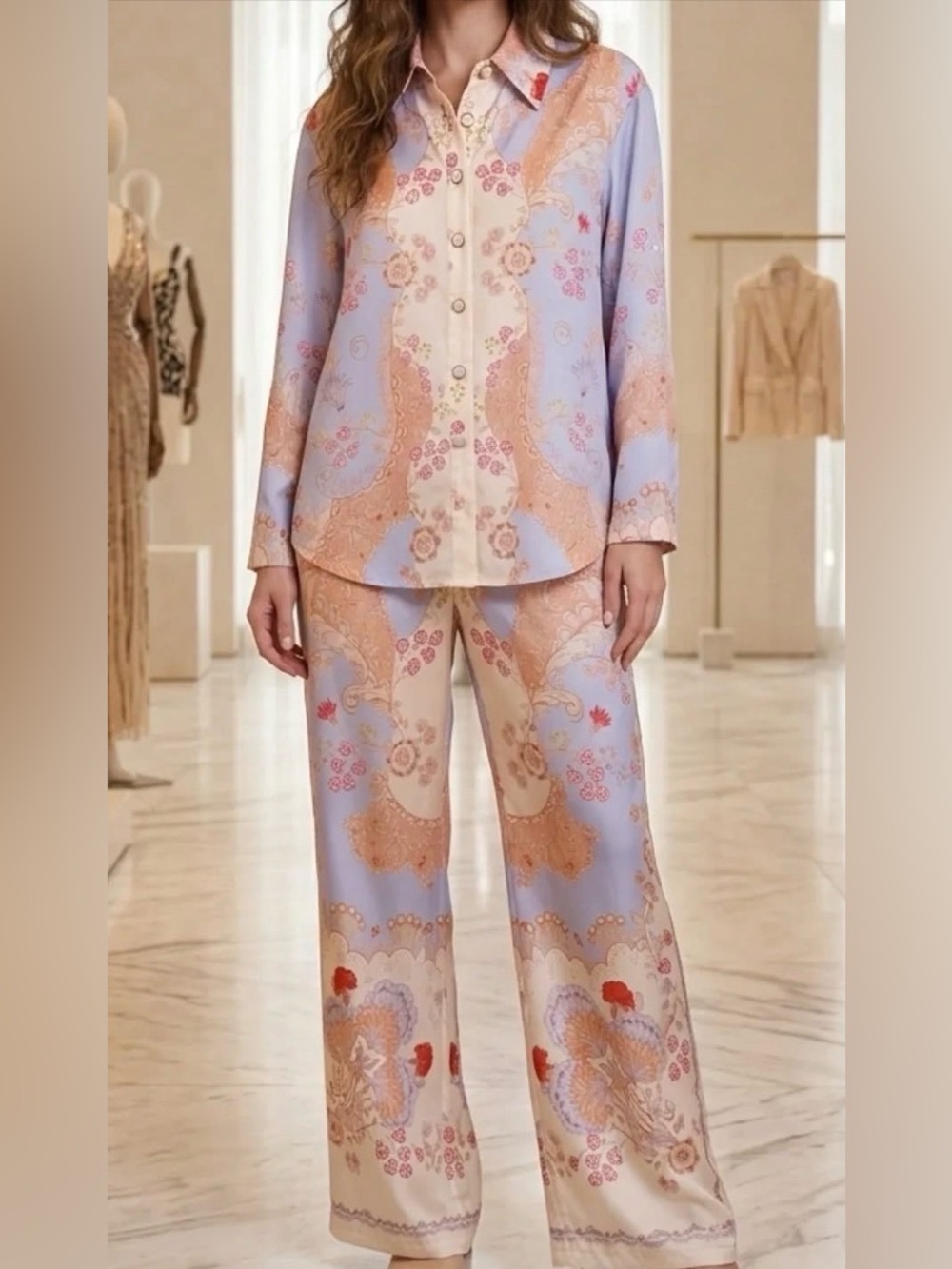 Ornate Print Pant Set M